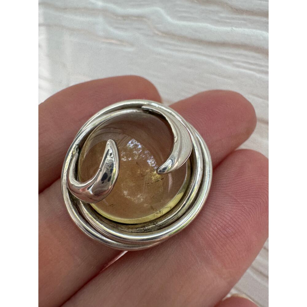 Cosmos Lemon Citrine Sterling Silver Yellow Cabochon Handmade Ring US 6.25 inch